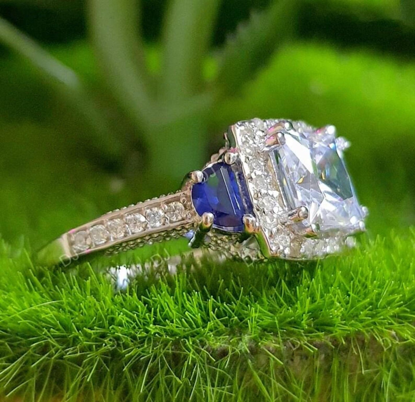 2Ct Princess Cut Halo Simulated Diamond Solitaire Engagement Anniversary Ring 14K White Gold Finish 925 Sterling Silver Wedding Gift For her