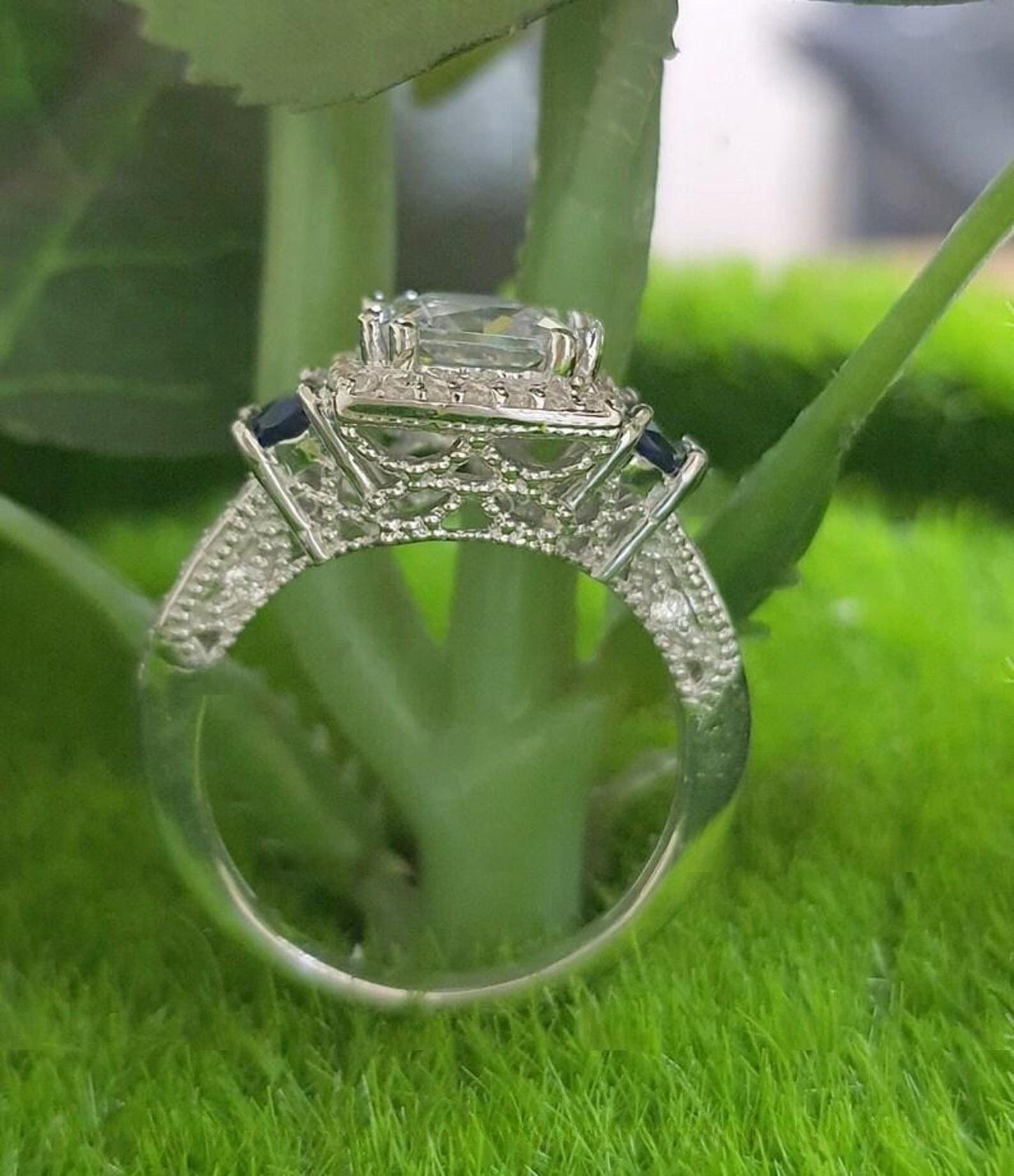 2Ct Princess Cut Halo Simulated Diamond Solitaire Engagement Anniversary Ring 14K White Gold Finish 925 Sterling Silver Wedding Gift For her