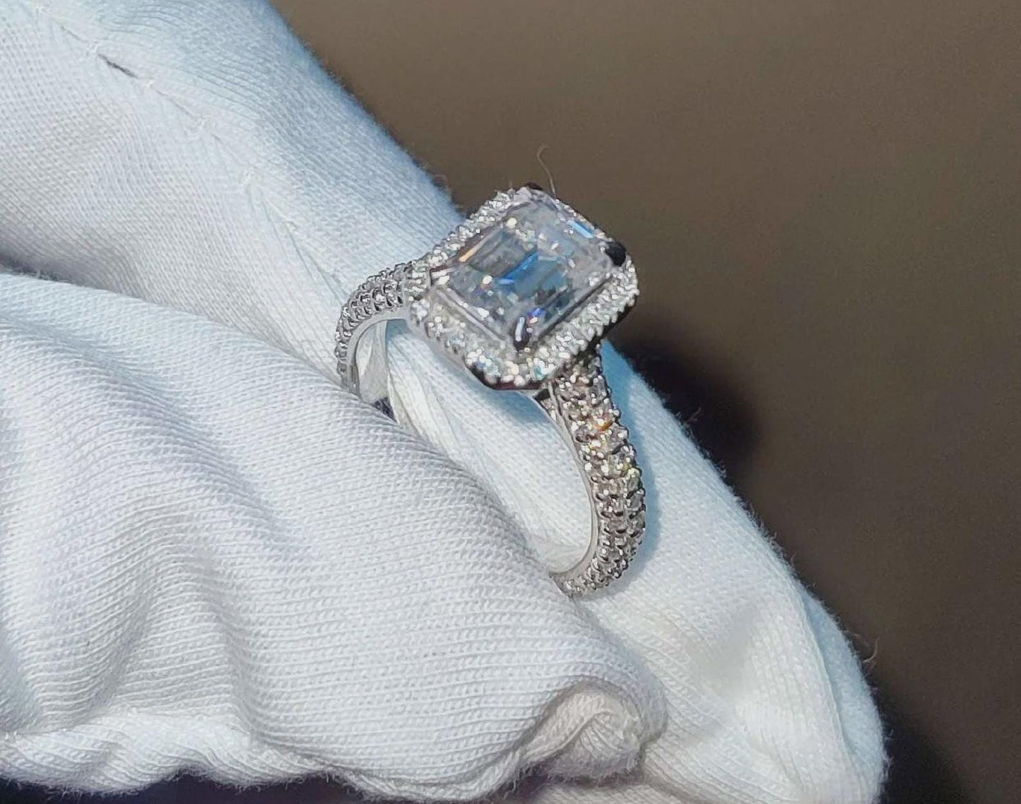 2Ct Emerald Cut Halo Simulated Diamond Solitaire Engagement Anniversary Ring 14K White Gold Finish 925 Sterling Silver Wedding Gift For her