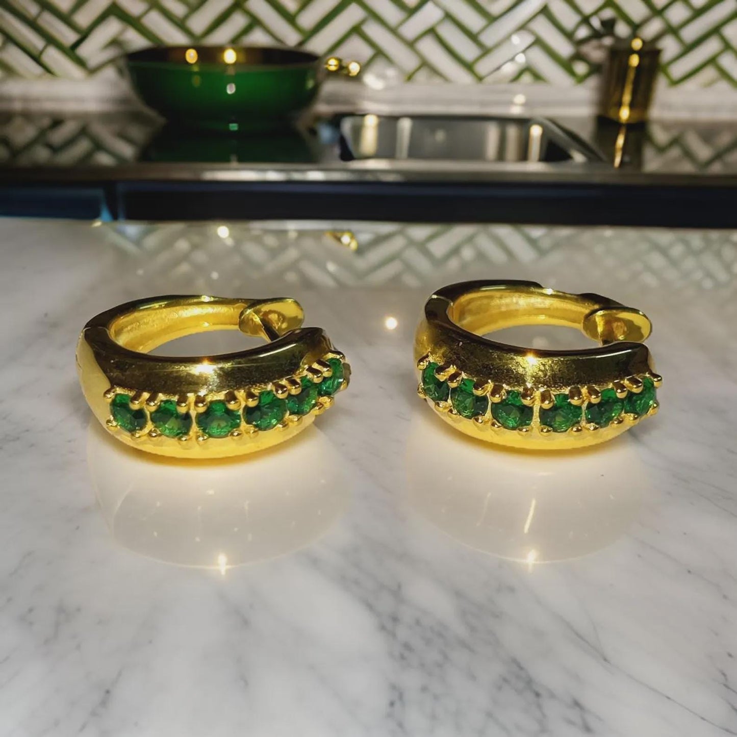 2Ct Round Cut Emerald Hoop Earring Simulated 14K Yellow Gold Finish 925 Sterling Silver For Special Occasion, Birthday Gift, Daily Wear