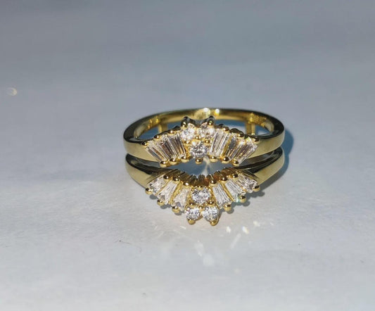 2Ct  Baguette Cut Simulated Diamond Anniversary Ring 14K Yellow Gold Finish 925 Silver Enhancer Guard Engagement Ring Gift For Party