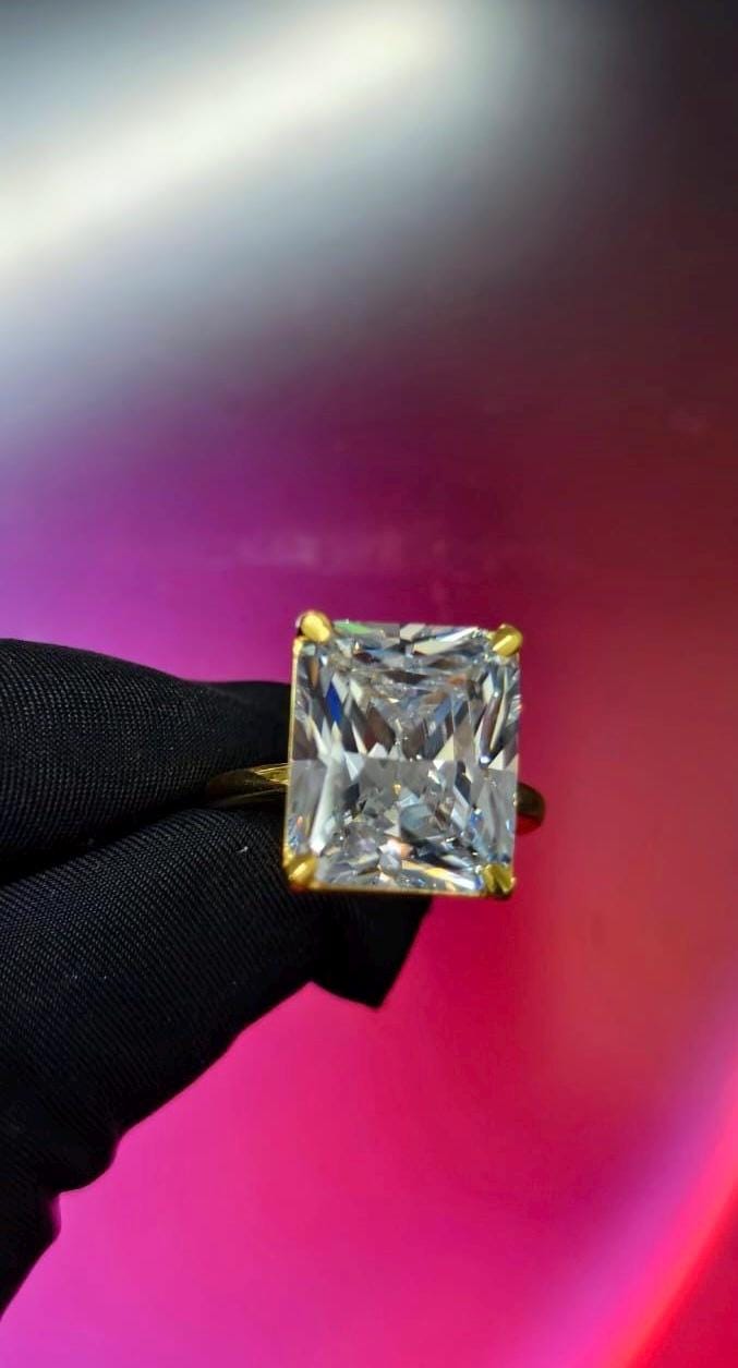 3Ct Radiant Cut Simulated  Diamond Wedding Engagement Ring 14k Yellow Gold Plated- 925 Silver