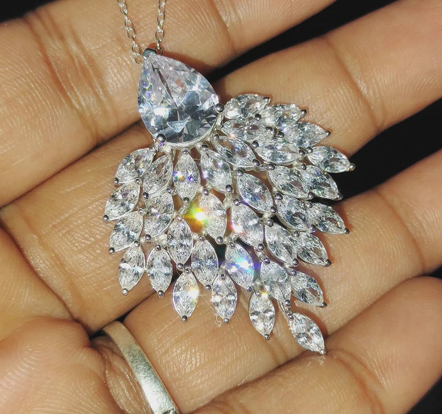 Diamond Pendant Necklace 3Ct Marquise Cut Lab-Created Diamond Cluster Pendant Necklaces Pendant 14K White Gold Plated Diamond Pendant