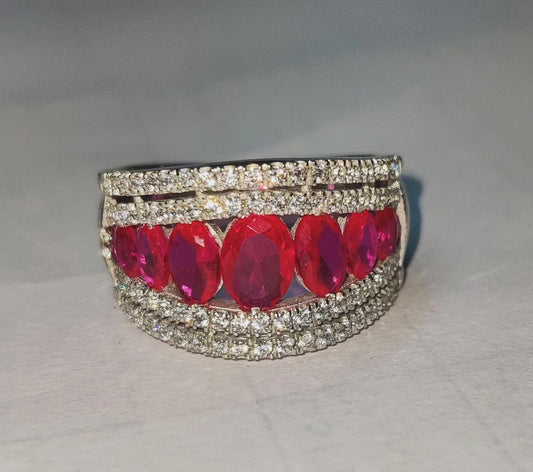 1.50Ct Oval Cut Lab-Created Red Ruby Wedding Engagement Band Ring 14K White Gold Finish 925 Silver Red Ruby Cocktail Wedding Band