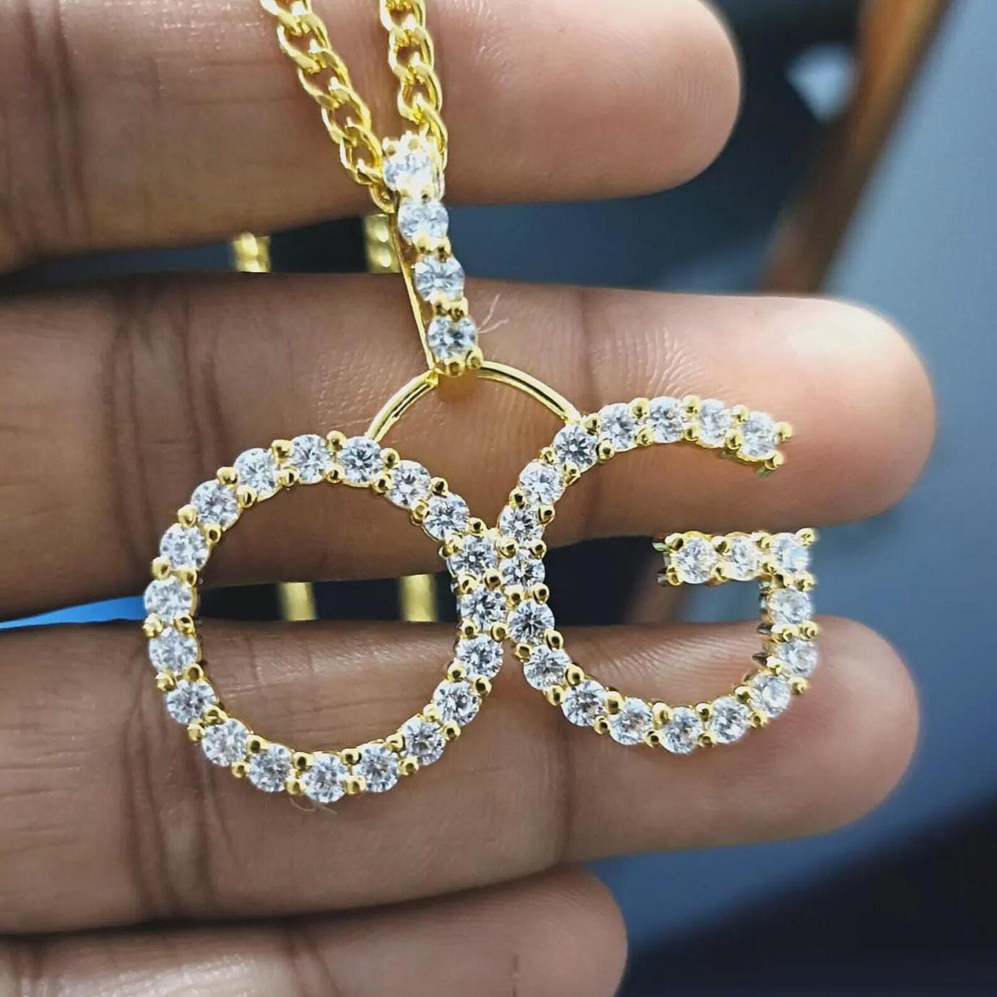 Round Cut Moissanite Custom Initial Letter Pendant 14K Yellow Gold Plated Free Chain 18" 925 Silver, Alphabet Letter Custom Pendant