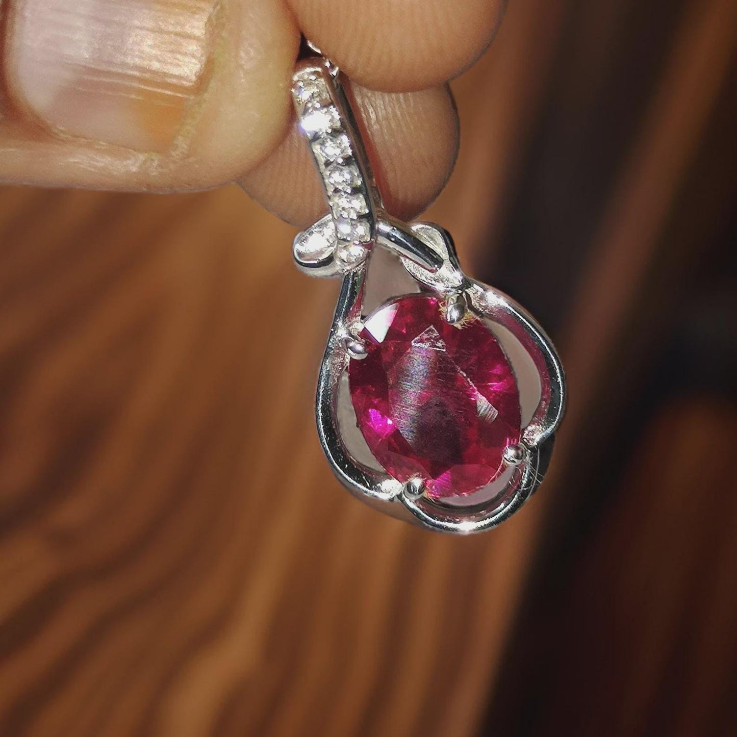 2Ct Oval Cut Red Ruby Women's Pendant, Silver Ruby Pendant Necklace 14k White Gold Plated Birthday Gift for Her Free Chain