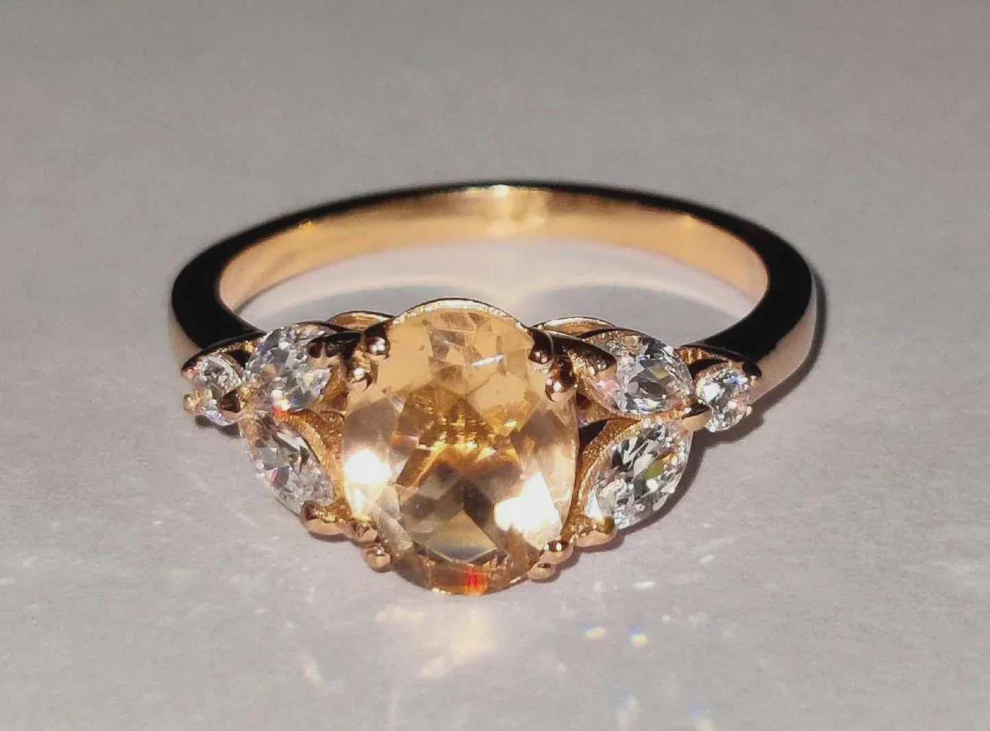 2Ct Morganite Ring Simulated Diamond Oval Anniversary Ring 14K Rose Gold Finish 925 Sterling Silver Engagement Ring For Birthday Party Wear