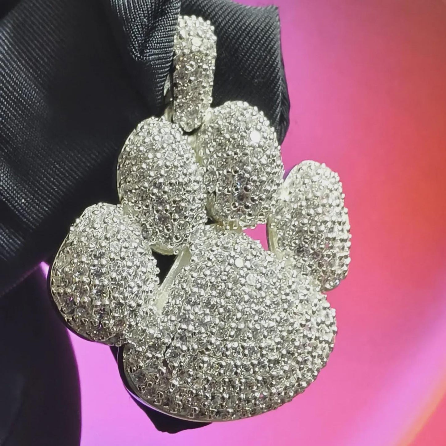 3Ct Round Cut Simulated White Diamond Dog Paw Pendant 14K White Gold Finish Free Chain 925 Sterling Silver Hip Hop Dog Paw Pendant