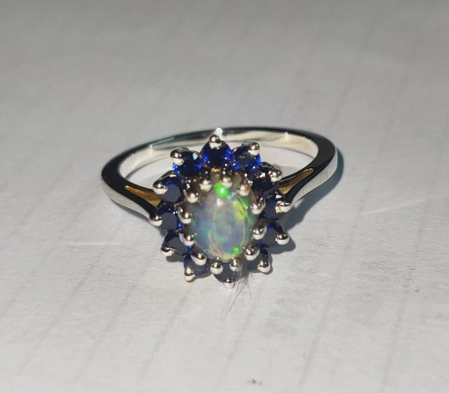 2Ct Oval Cut Fire Opal and Blue Sapphire Halo Engagement Wedding Ring 14K White Gold Finish Opal Ring Halo Fire Opal Ring