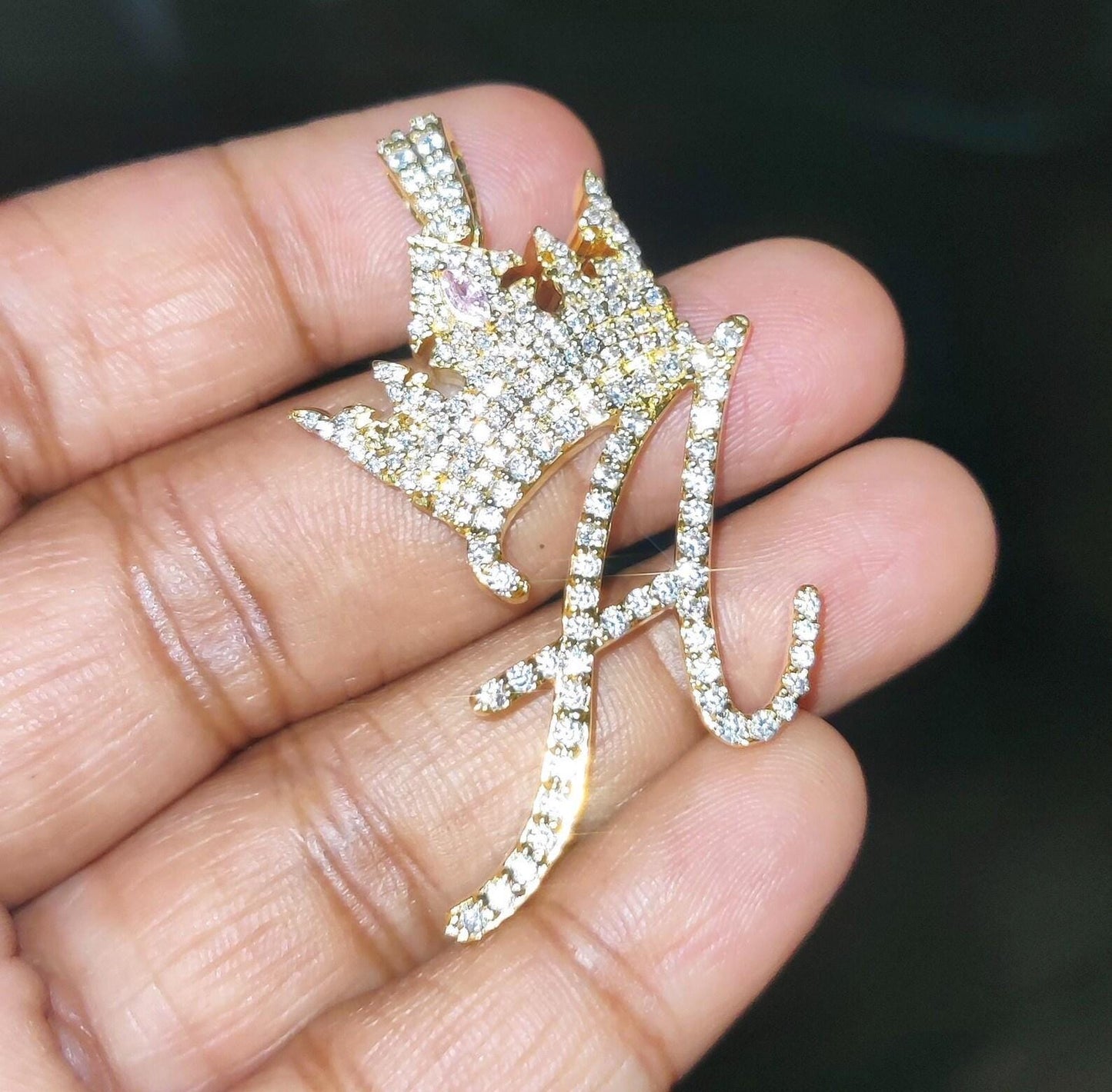 2Ct Letter Pendant Round Simulated Diamond Pendant 14K Yellow Gold Plated 925 Sterling Silver Custom Any Letter Diamond Pendant