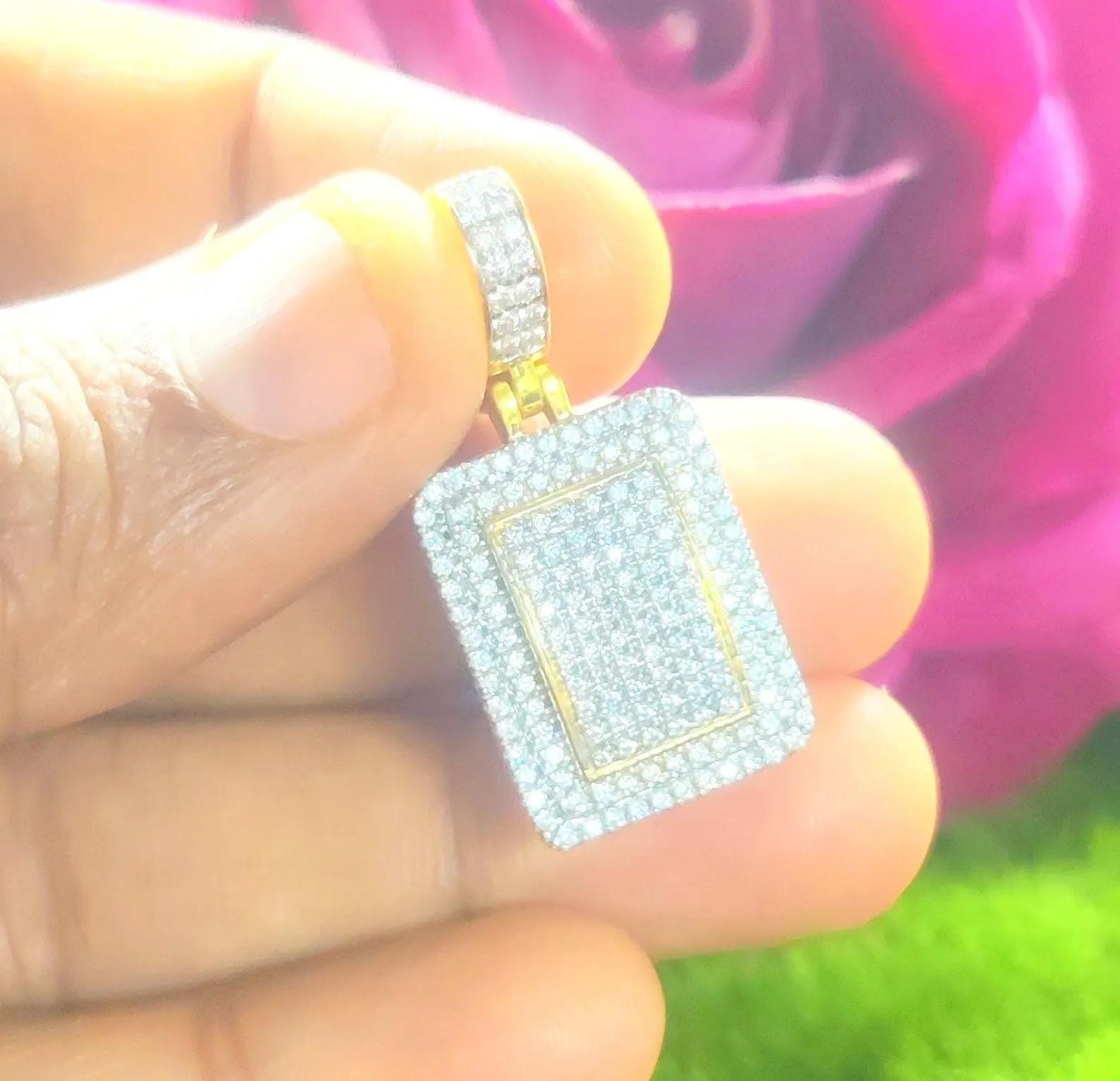 2Ct Round Cut Simulated White Topaz- Diamond Hip Hop Dog tag Pendant 14K Two-Tone Gold Plated 925 Sterling Silver