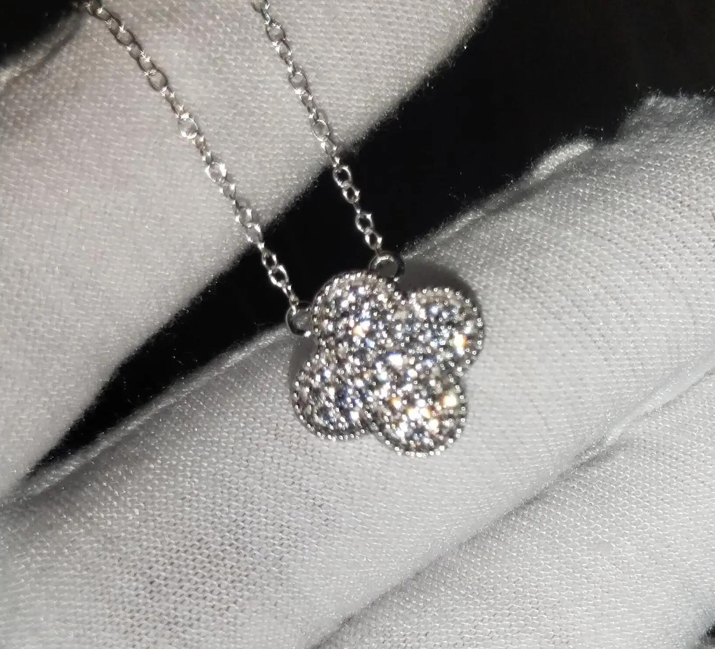 1.50Ct Round Cut Simulated Diamond Flower Clover Pendant 14K White Gold Plated 925 Silver Prong Setting Pendant, Anniversary Gift Pendant