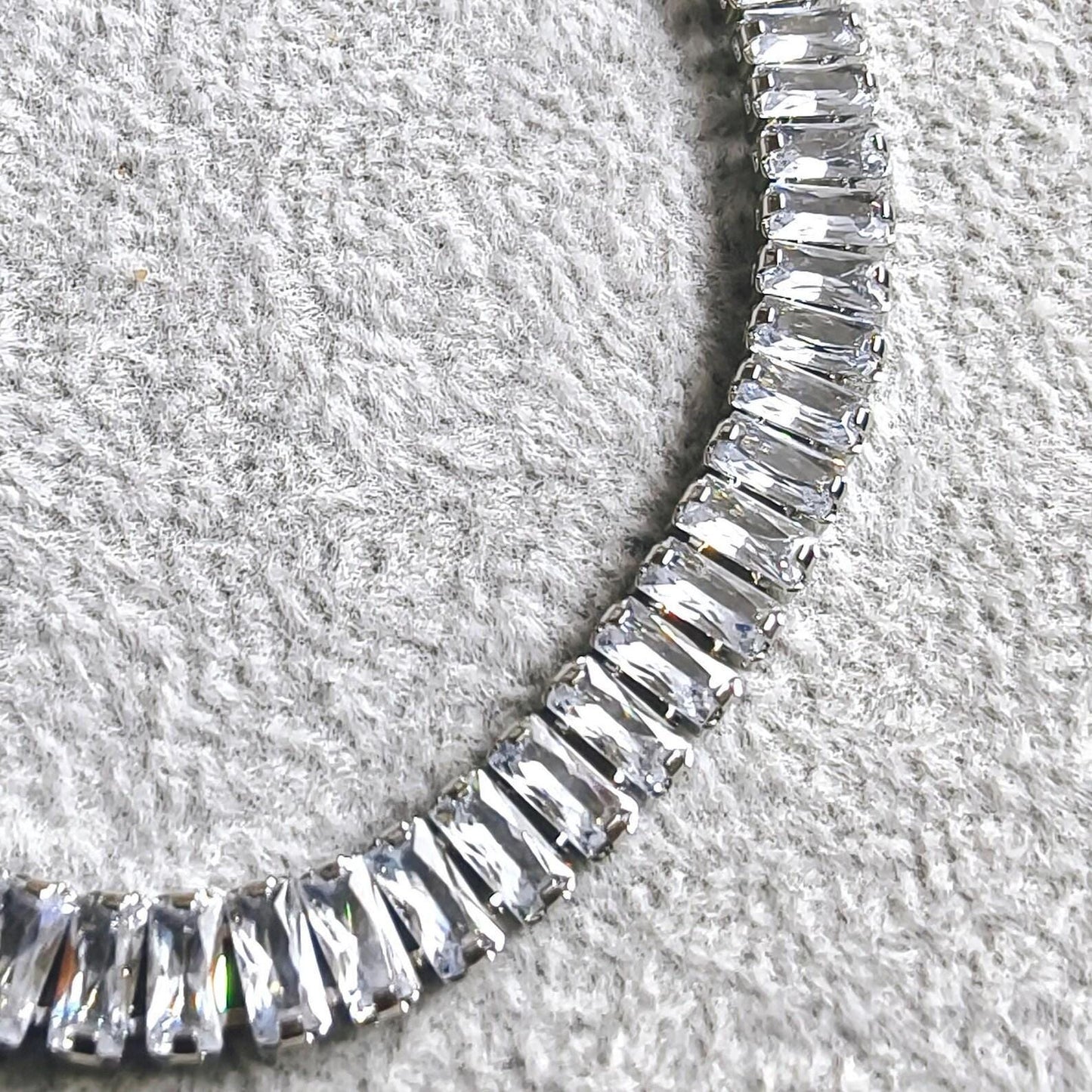 12Ct Radiant Baguette Cut Cubic Zirconia Lab-Created Cubic Zirconia Tennis Bracelet 14K White Gold Plated Diamond Bracelet Size 7.5"  Silver