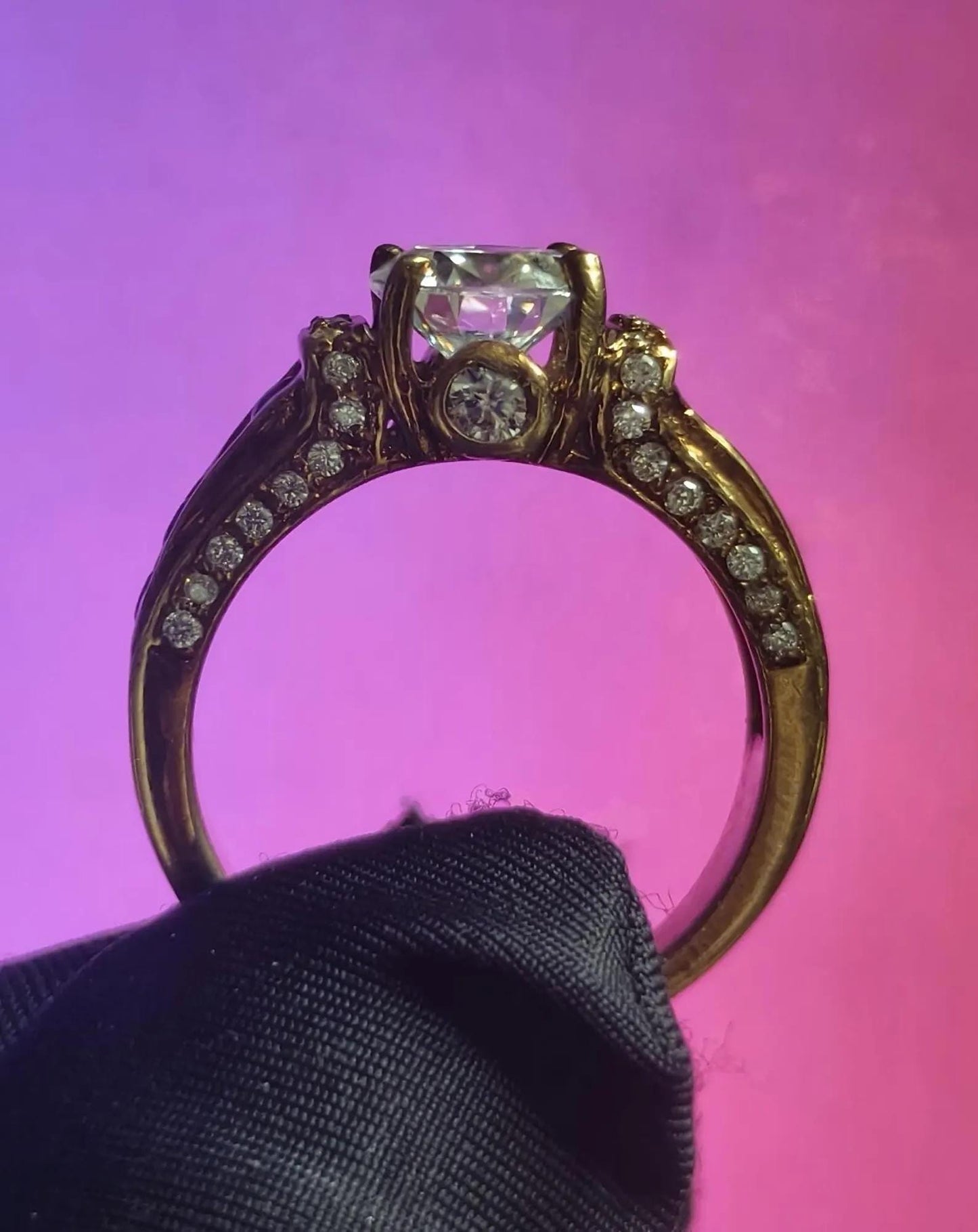 Round Cut Simulated Diamond & Blue Tanzanite Solitaire Engagement Ring  14K Yellow Gold Plated, Silver, Anniversary Ring, Wedding Band Ring