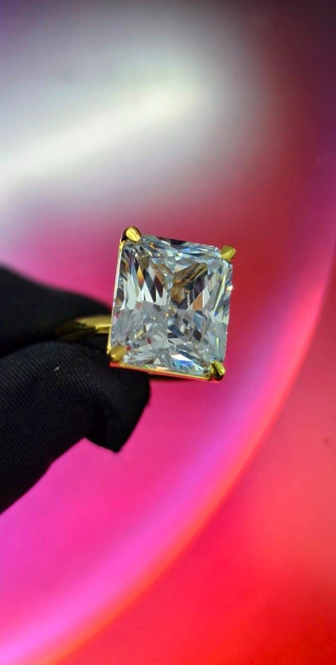 3Ct Radiant Cut Simulated  Diamond Wedding Engagement Ring 14k Yellow Gold Plated- 925 Silver