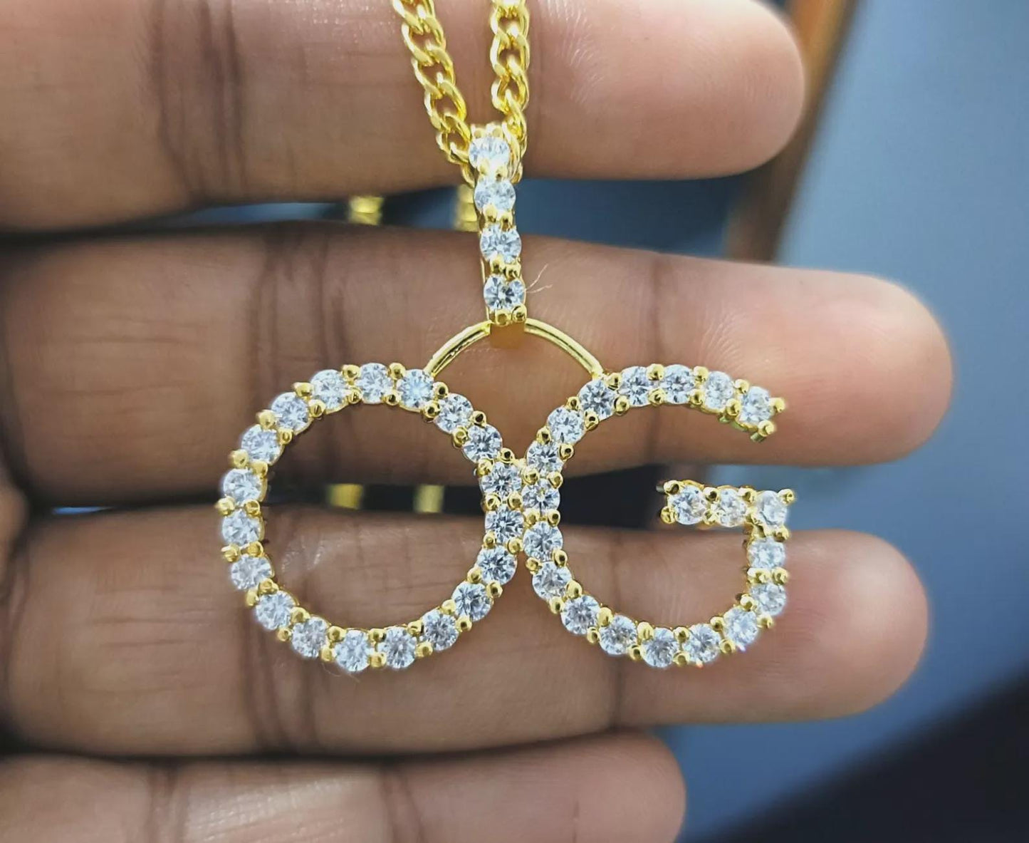 Round Cut Moissanite Custom Initial Letter Pendant 14K Yellow Gold Plated Free Chain 18" 925 Silver, Alphabet Letter Custom Pendant