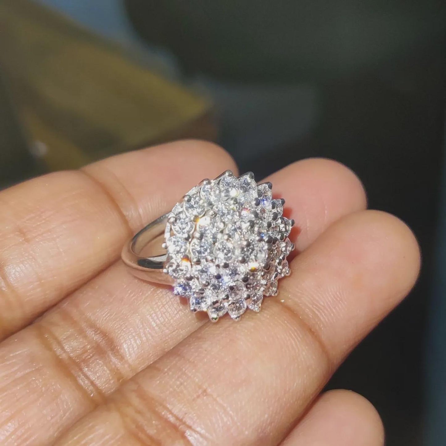 2Ct Diamond Round Cut Flower Shape Simulated Diamond Engagement Wedding Ring 14K White Gold Plated,925 Silver Ring, Anniversary Ring