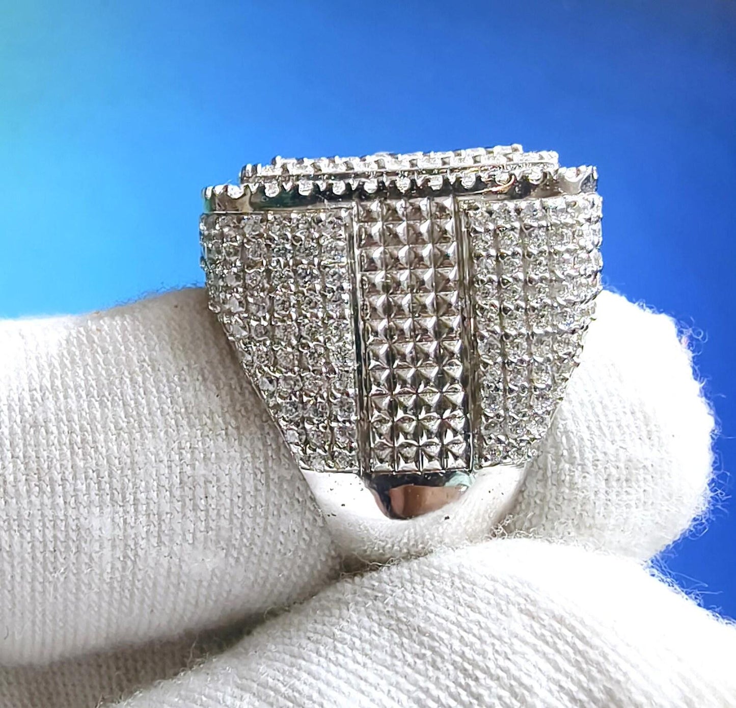 2Ct Round Cut Simulated Diamond Cluster Men's Wedding Engagement Ring 14K White Gold Plated- 925 Silver, Hip Hop Men’s Ring- Gift for him