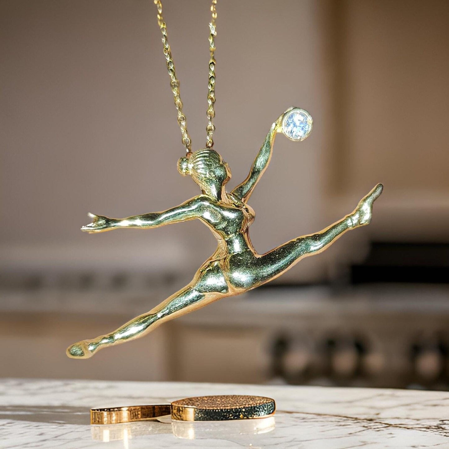 0.20Ct Round Lab-Created Diamond Dancing Lady Pendant 14K Yellow Gold Plated Hip Hop Circle Pendant Diamond Pendant 925 Sterling Silver