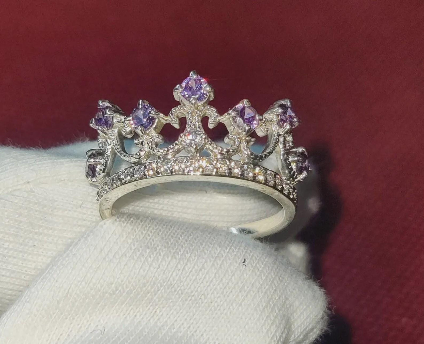 2Ct Round Cut Simulated Amethyst Crown Engagement Anniversary Ring Prong 14K White Gold Finish 925 Sterling Silver Simulated Diamond Band