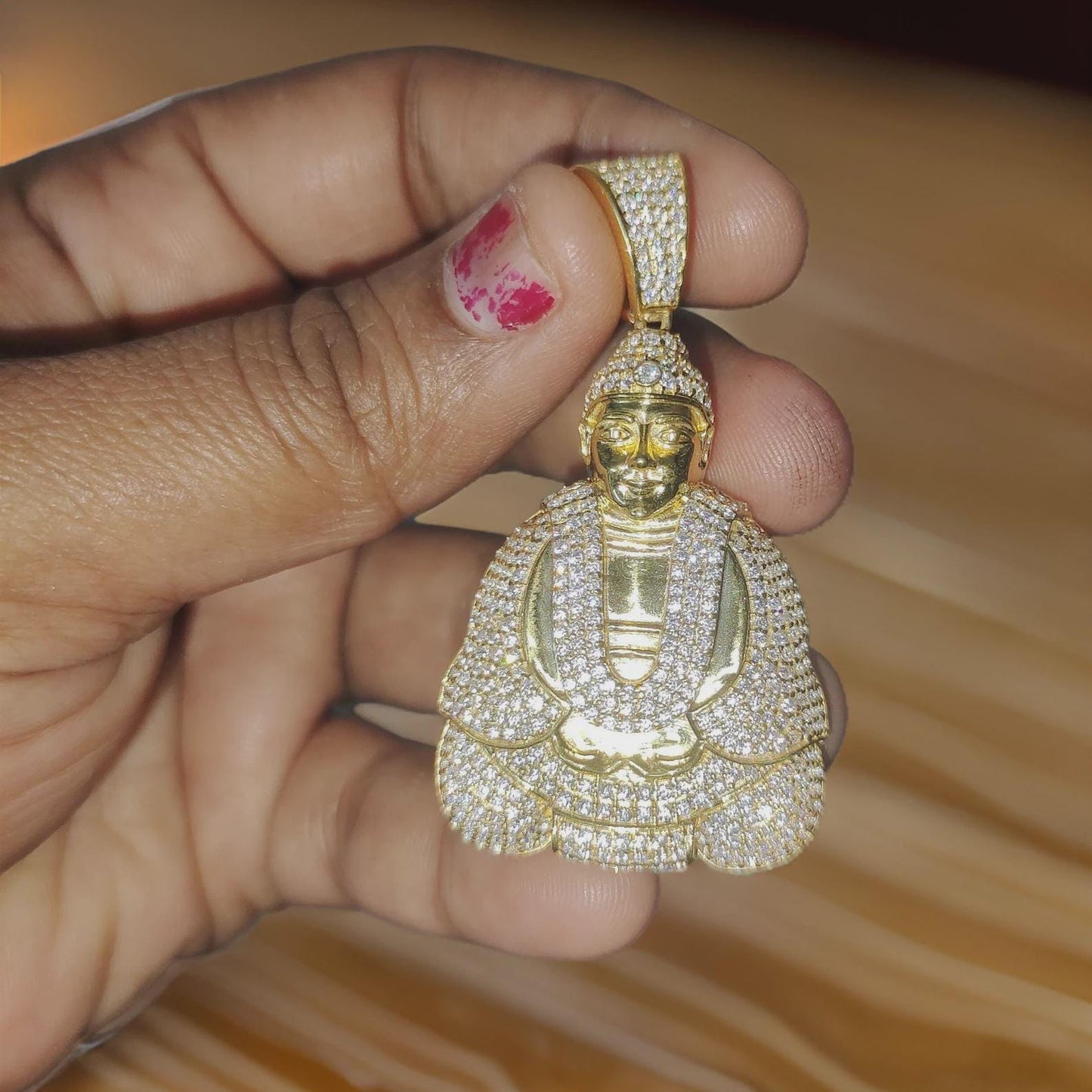 2Ct Round Cut Simulated White Diamond Men's Buddha Charm Pendant 14k Yellow Gold Finish 925 Silver, Customized Hip Hop Pendant