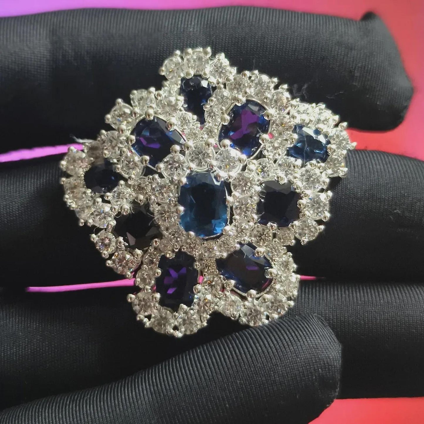 2Ct Unique Flower Brooch Pin Oval Cut Simulated Blue Sapphire Brooch Pin 14K White Gold Plated 925 Silver, Flower Brooch Pin, Birthday Gift