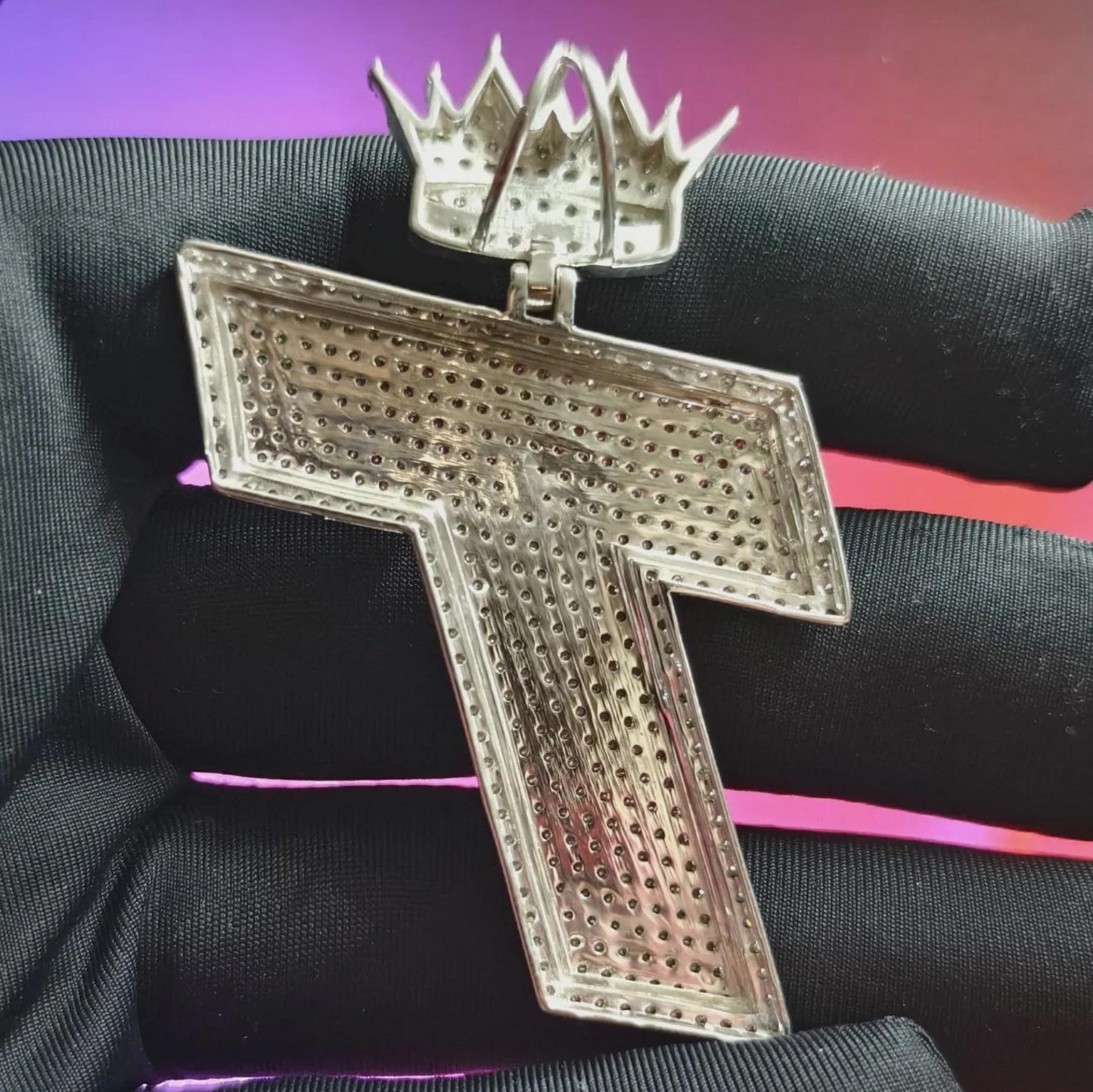 3Ct Round Cut Diamond Custom Letter Crown Simulated Diamond Pendant 14K White Gold Plated 925 Silver Customized Letter Hip Hop Pendant