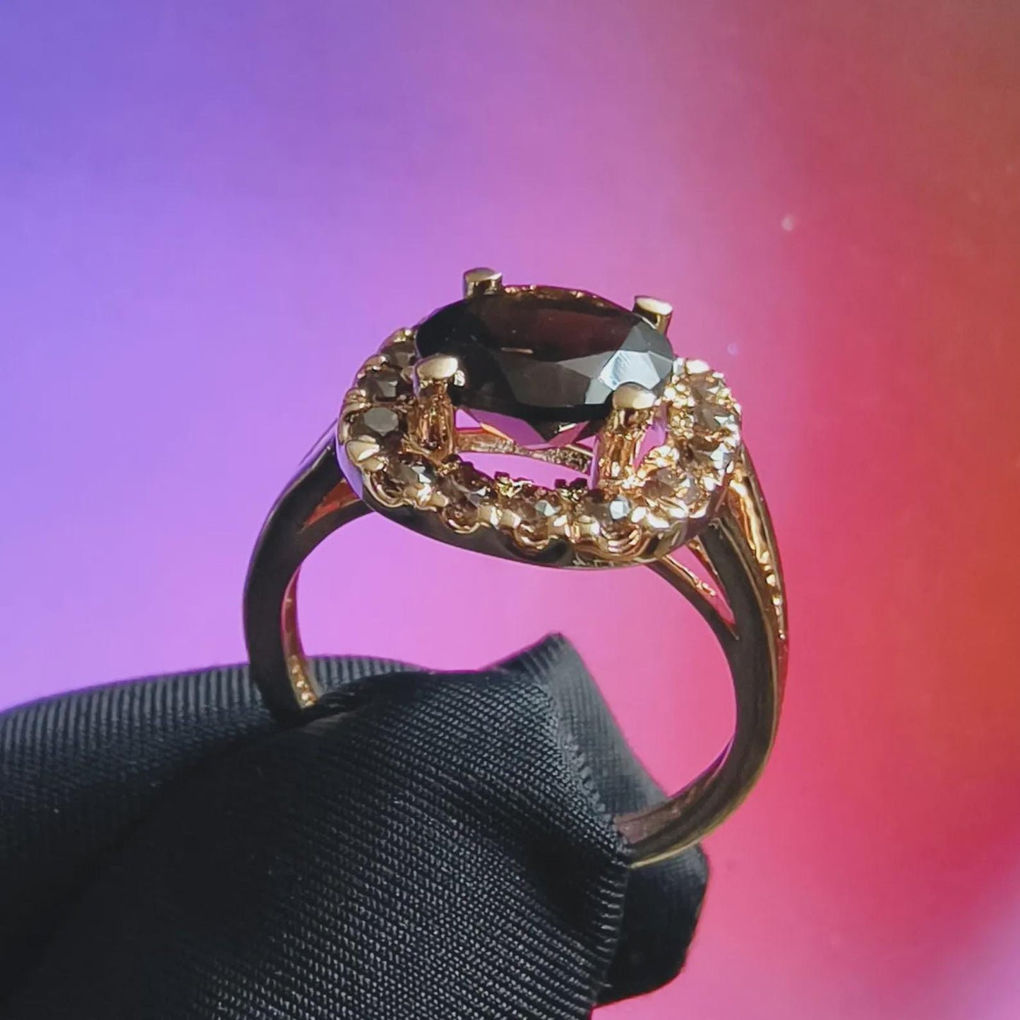 3Ct Round Cut Simulated Chocolate Diamond Halo Engagement Ring 14K Yellow Gold Finish 925 Sterling Silver, Wedding Band, Gift For her