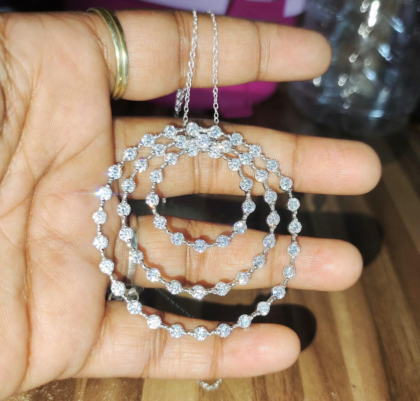 1.50Ct Round Cut Lab-Created Diamond Layer Circle Pendant 14K White Gold Plated Hip Hop Pendant Circle Pendant Unisex Diamond Pendant