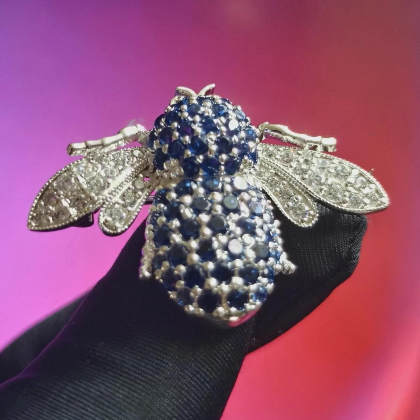 2Ct Honey Bee Brooch Pin Round Simulated Blue Sapphire Diamond 14K White Gold Plated 925 Sterling Silver, Honey Bee Brooch Pin, Gift For Her