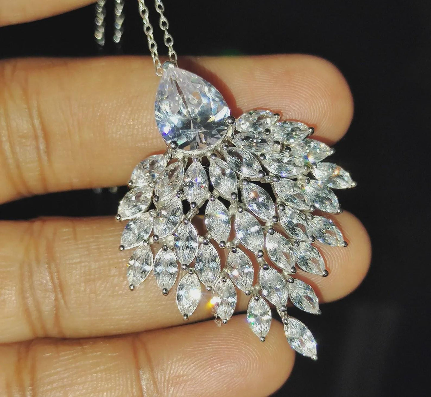 Diamond Pendant Necklace 3Ct Marquise Cut Lab-Created Diamond Cluster Pendant Necklaces Pendant 14K White Gold Plated Diamond Pendant