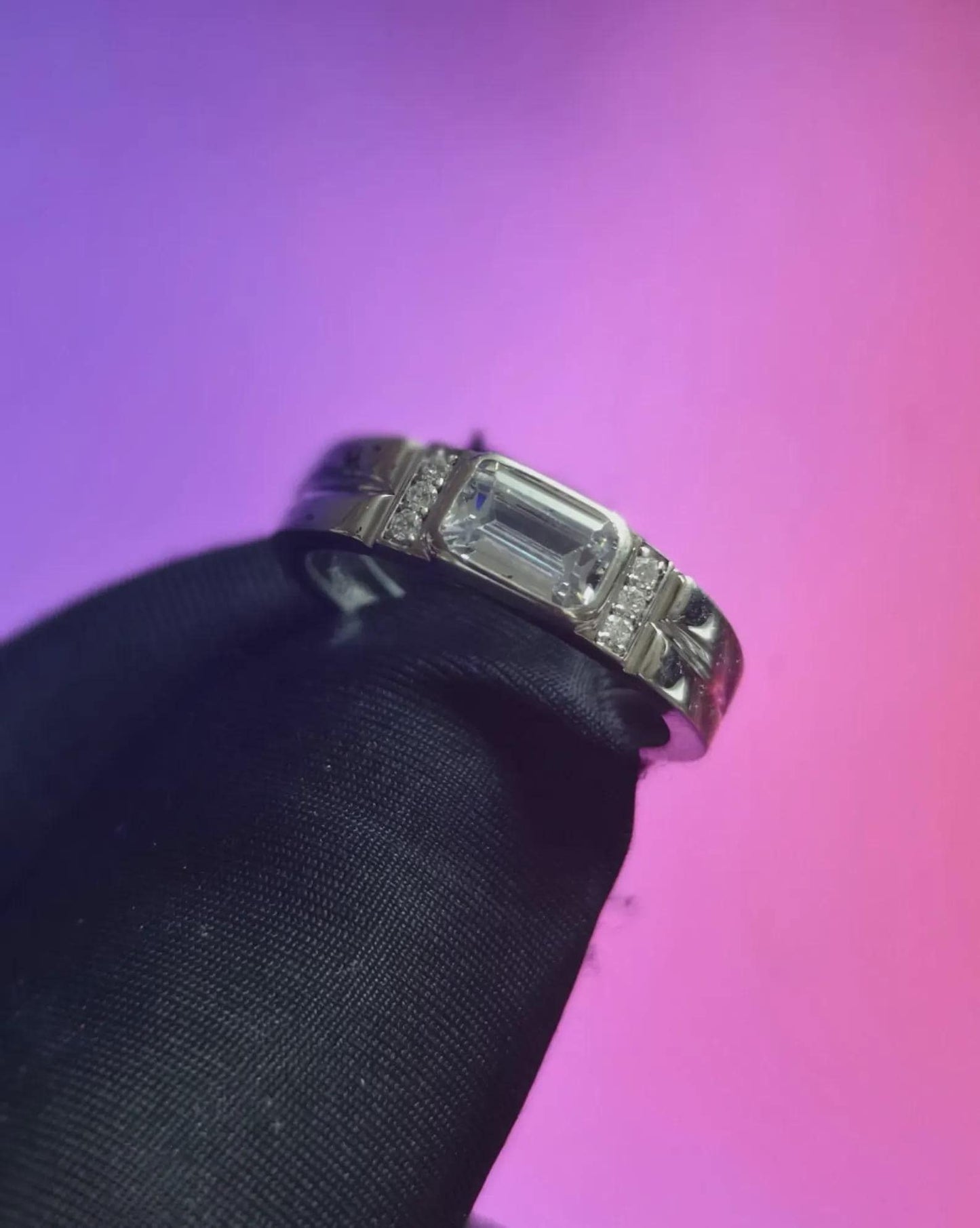 1Ct Moissanite Emerald Cut Wedding Band Ring 14K White Gold Plated 925 Sterling Silver Anniversary Ring, For Engagement Ring