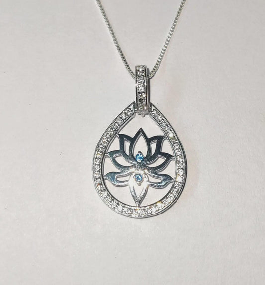 1Ct Round Cut Simulated Diamond Flower Lotus Pendant Necklaces Pendant 14K White Gold Over Moissanite Lotus Women's Pendant