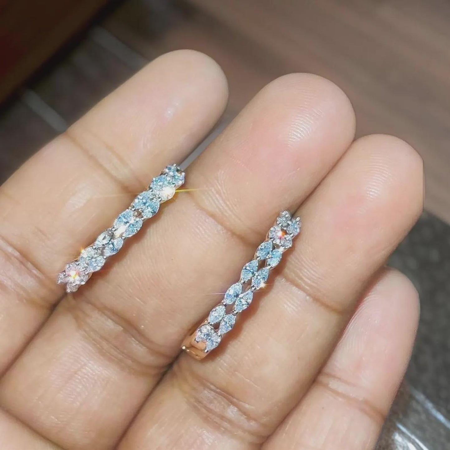 2Ct Diamond Hoop Earrings Marquise Cut VVS1 Diamond Huggie Earrings 14K Rose Gold Finish 925 Sterling Silver Diamond Hoop Earrings