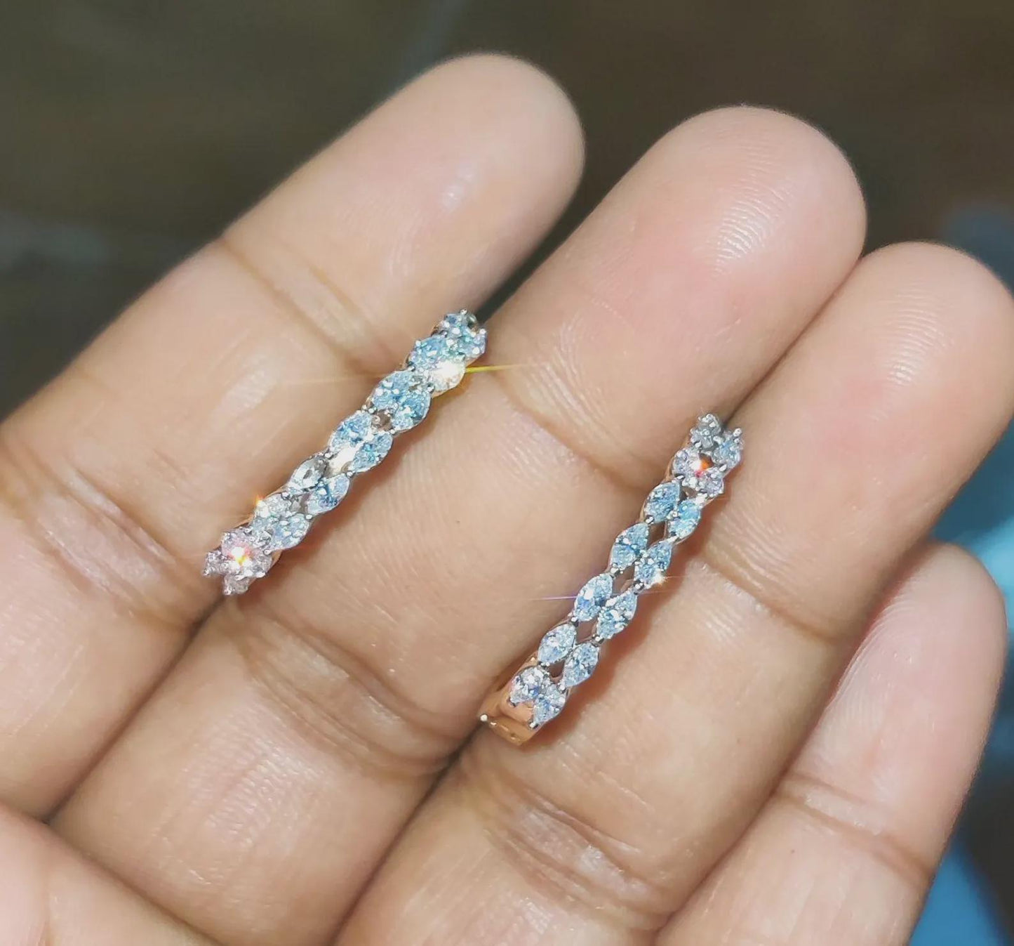 2Ct Diamond Hoop Earrings Marquise Cut VVS1 Diamond Huggie Earrings 14K Rose Gold Finish 925 Sterling Silver Diamond Hoop Earrings