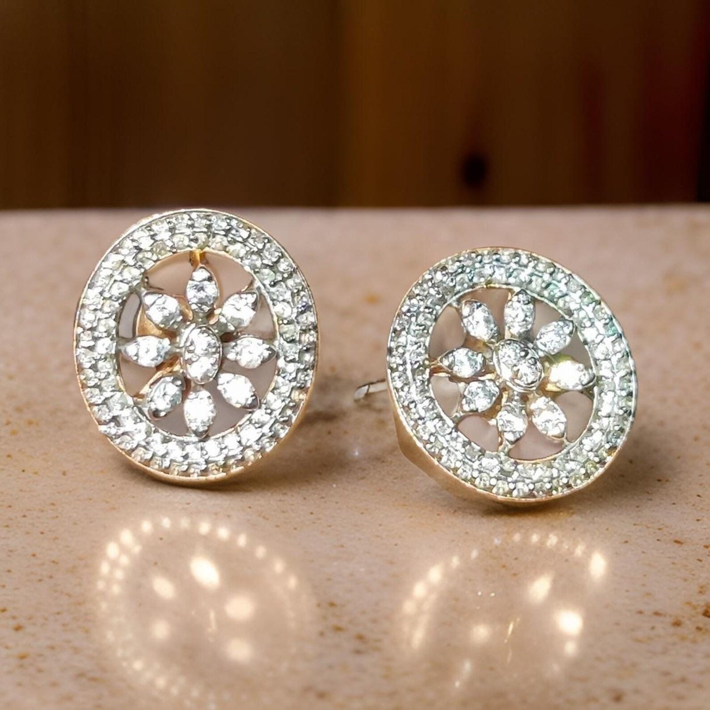 2Ct Round Stud Earrings VVS1 Diamond Cluster Halo Stud Earrings 14K Yellow Gold Finish 925 Silver Stud Earrings Push Back Stud