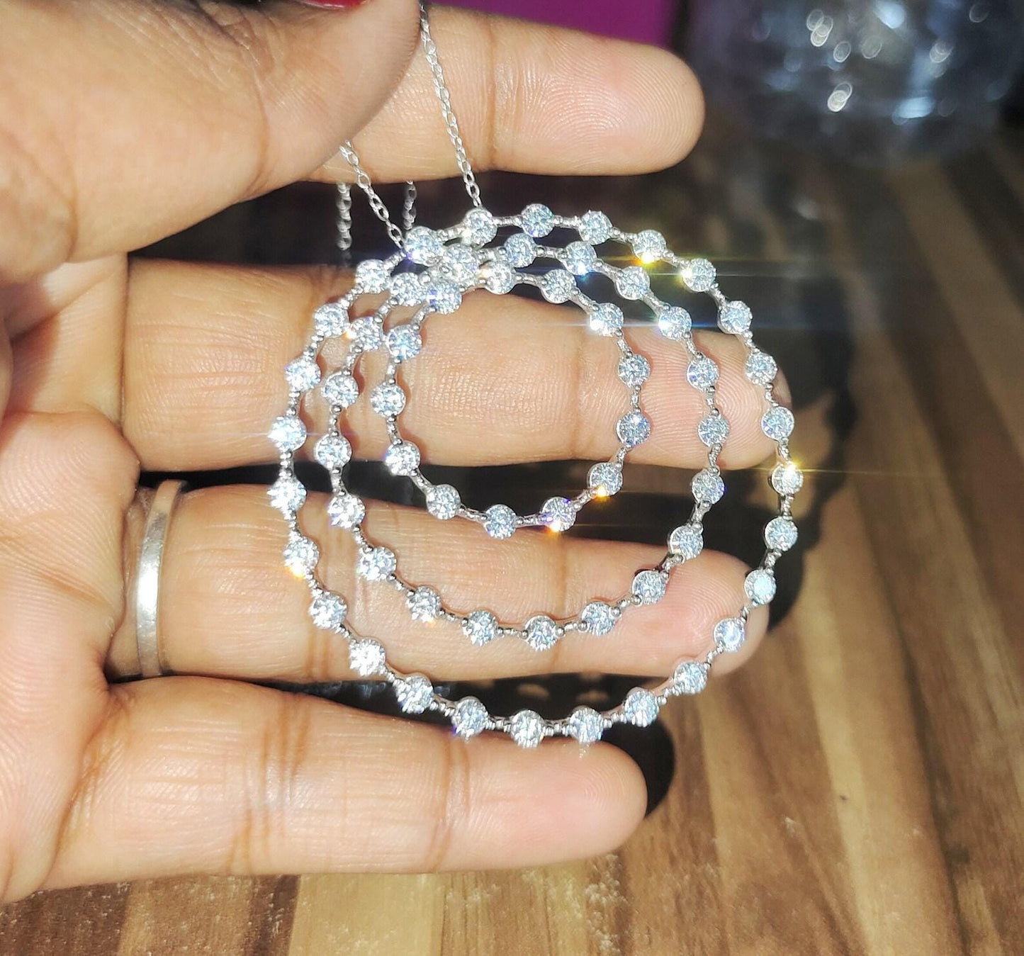 1.50Ct Round Cut Lab-Created Diamond Layer Circle Pendant 14K White Gold Plated Hip Hop Pendant Circle Pendant Unisex Diamond Pendant