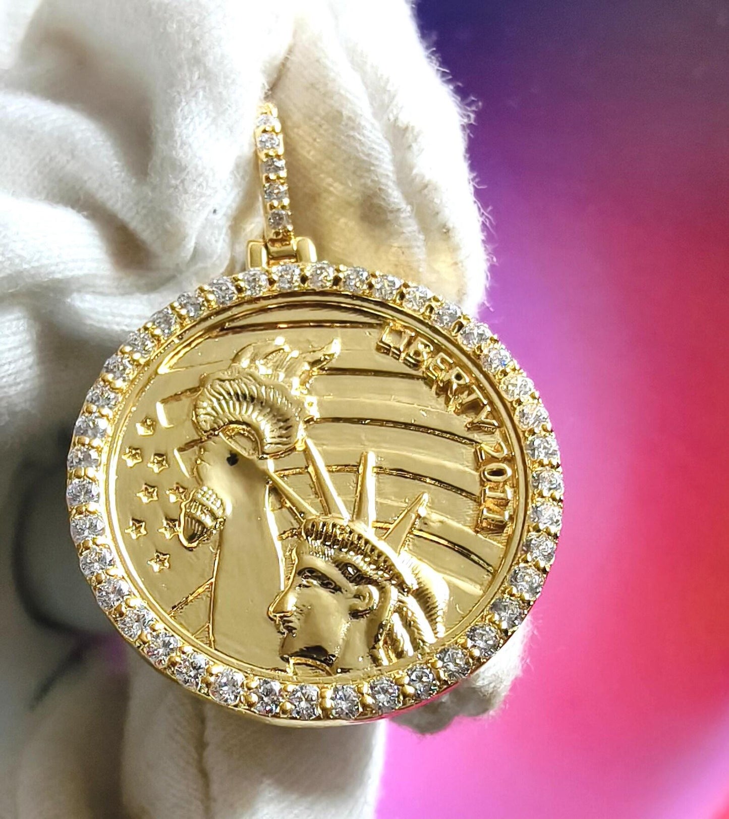 1Ct Round Cut Moissanite Pendant  Liberty Coin Pendant Necklaces Pendant 14K Yellow Gold Over Moissanite Liberty Pendant