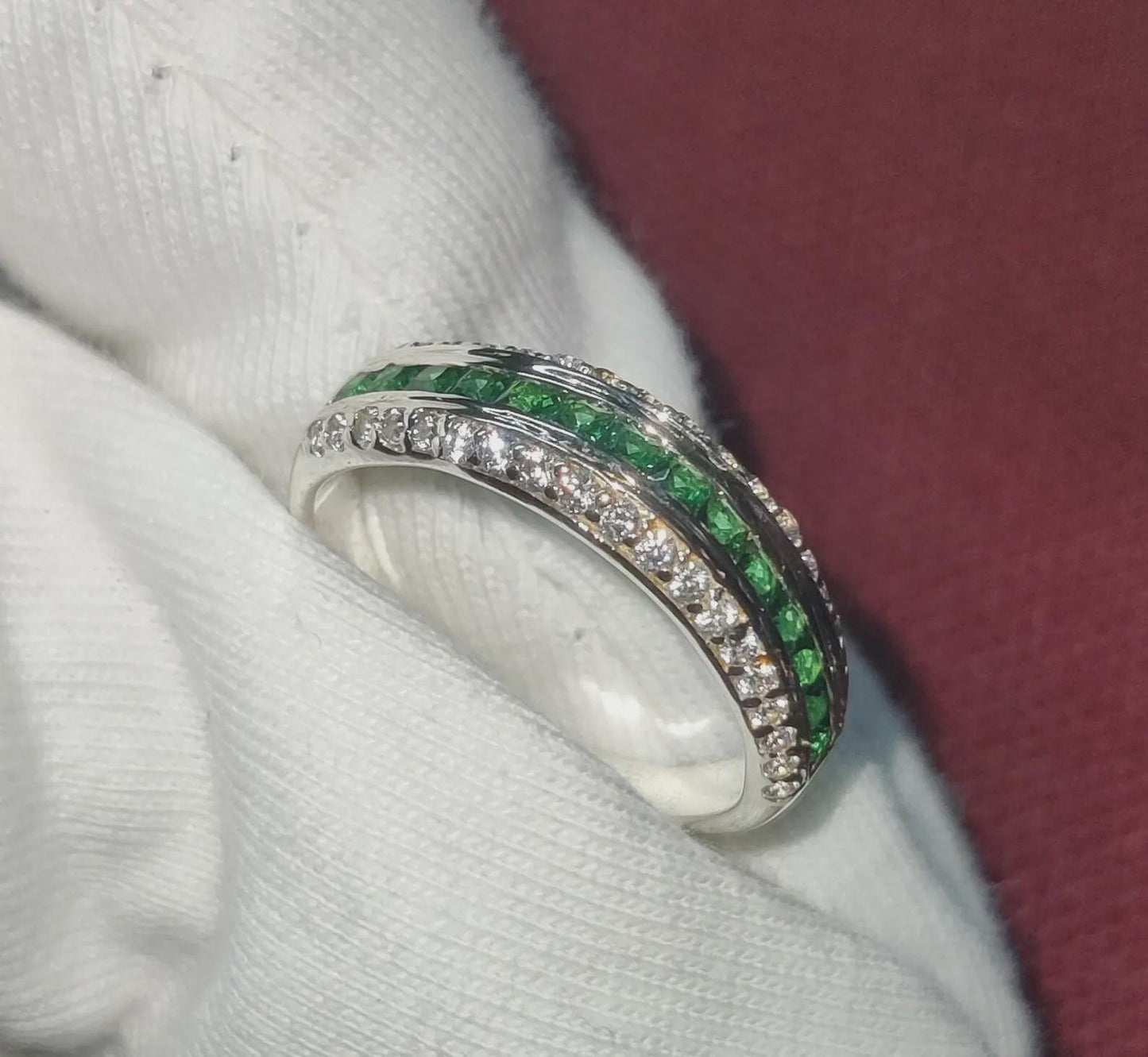 1.50Ct Emerald Princess Cut Simulated Emerald Diamond  Band Engagement Anniversary Ring Prong 14K White Gold Finish 925 Sterling Silver