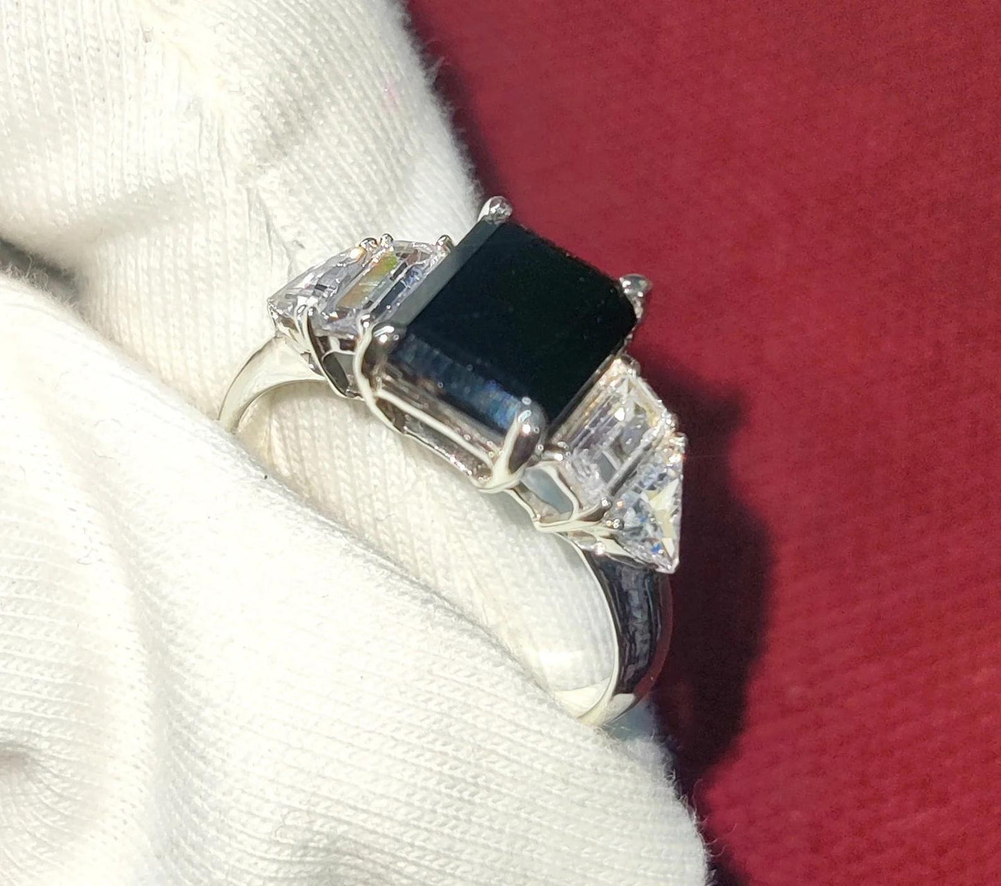 2Ct Diamond Black Emerald Cut Simulated Diamond Engagement Anniversary Ring Prong 14K White Gold Finish 925 Sterling Silver Birthday Gift