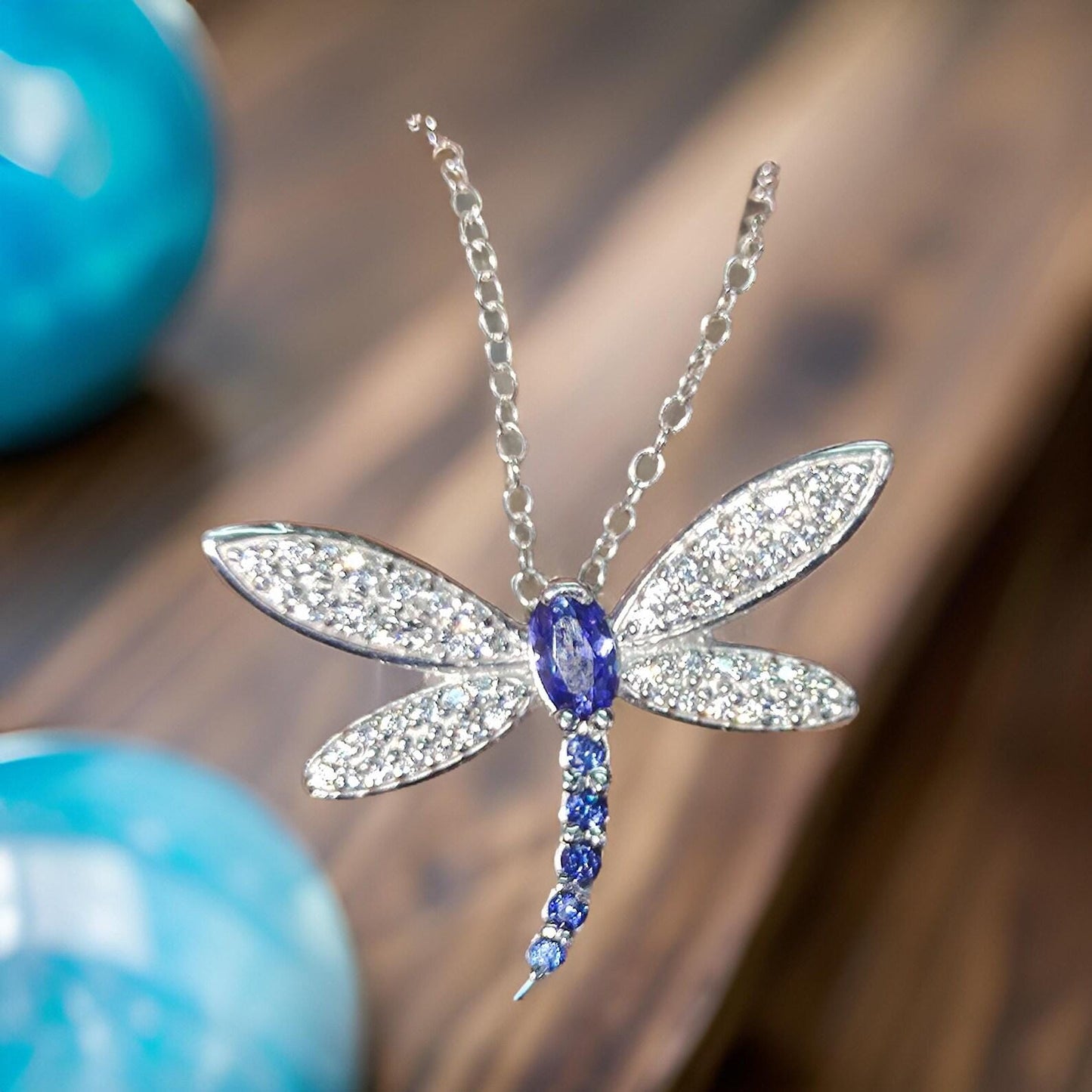 2Ct Oval Cut Lab-Created Blue Sapphire & Diamond Dragonfly Pendant 14K White Gold Plated Sapphire Pendant Women's Dragonfly Pendant
