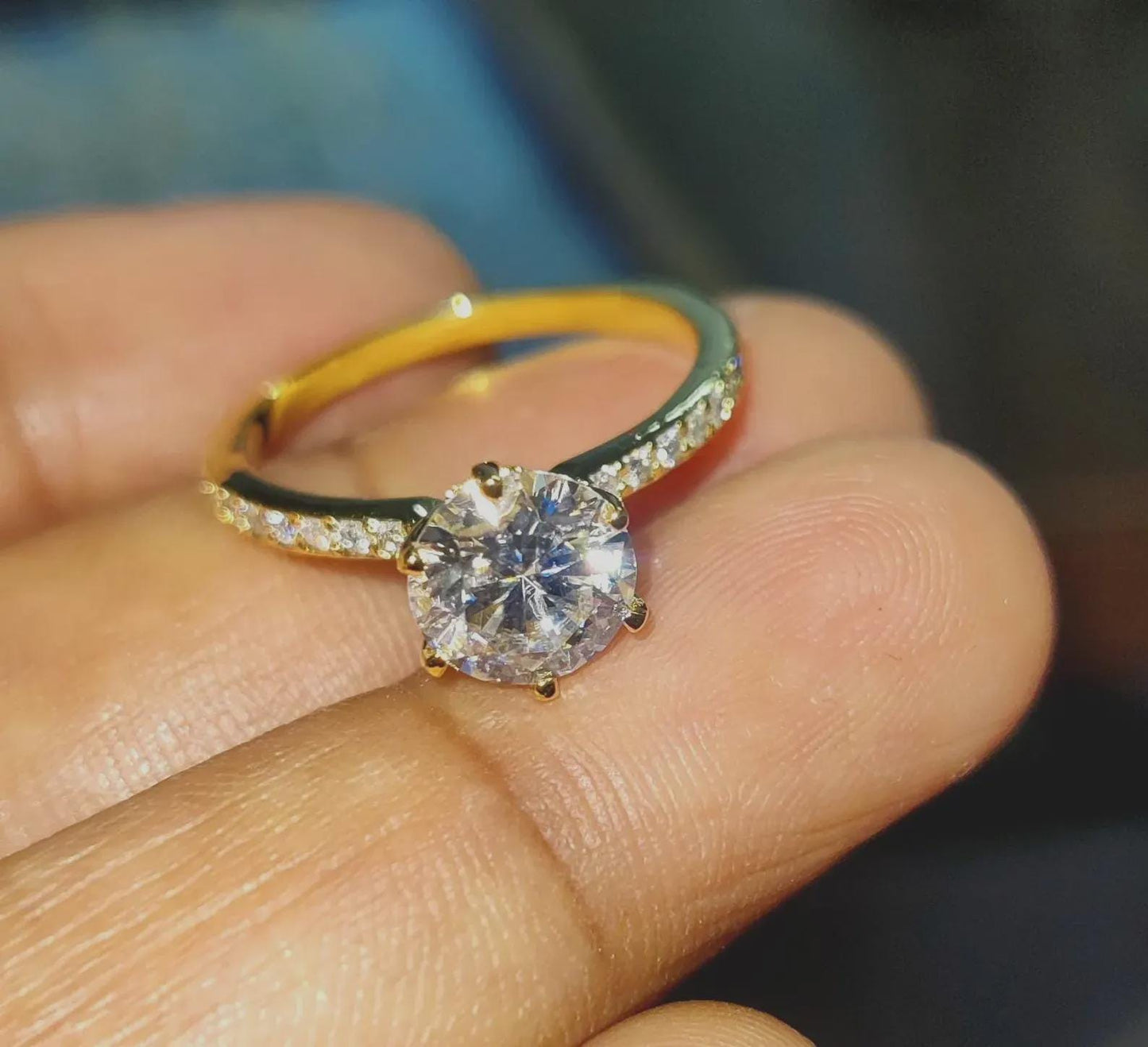 2Ct Diamond Round Cut Wedding Ring Simulated Diamond Solitaire Ring 14K Yellow Gold Finish Sterling 925 Silver Engagement Ring Birthday Gift