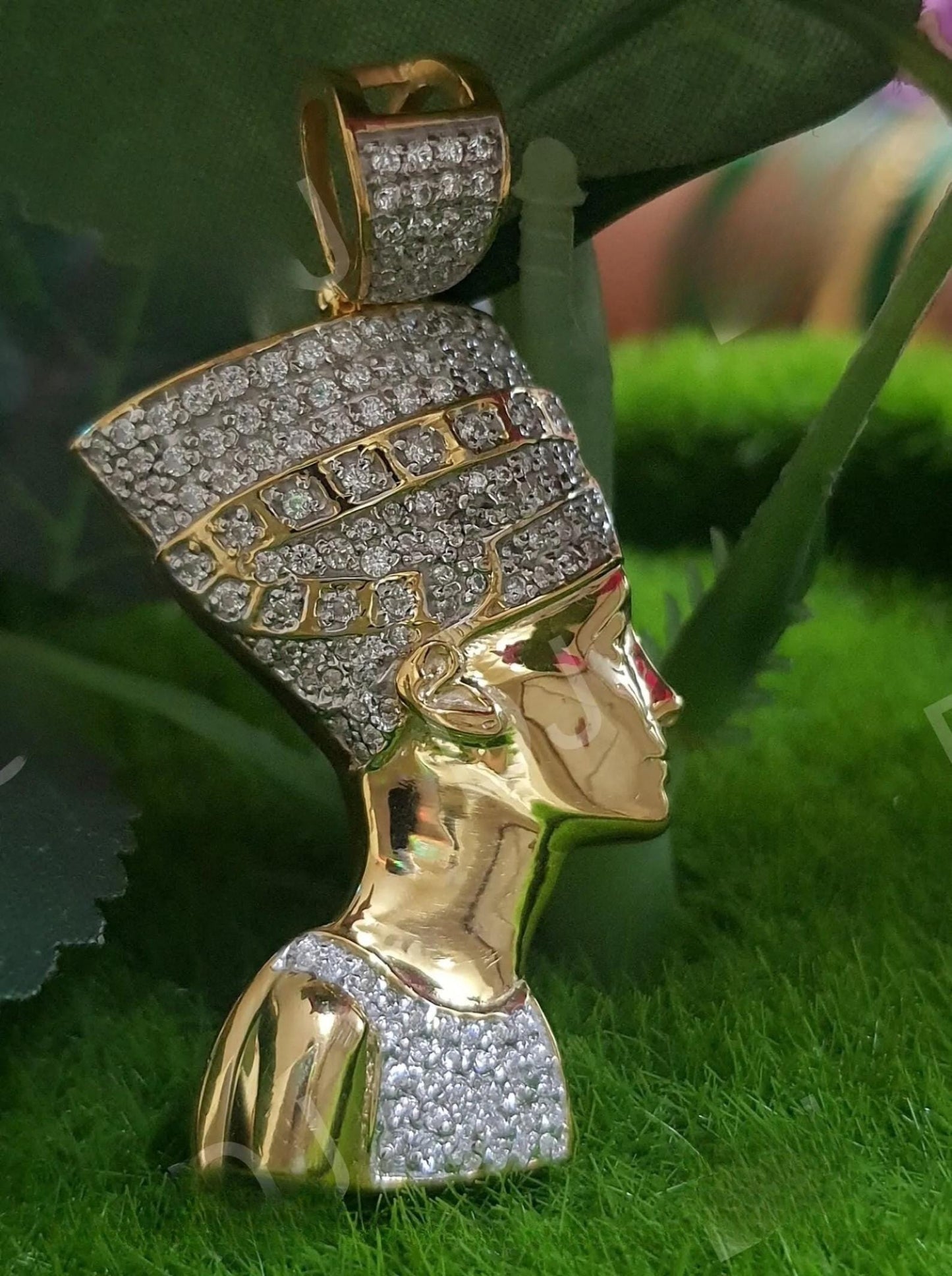 3Ct Round Cut Diamond Queen Nefertiti Necklace/ Ancient Egyptian Pharaoh Necklace/ Egypt Nefertiti Charmed Jewelry Pendant/ Gold Finish