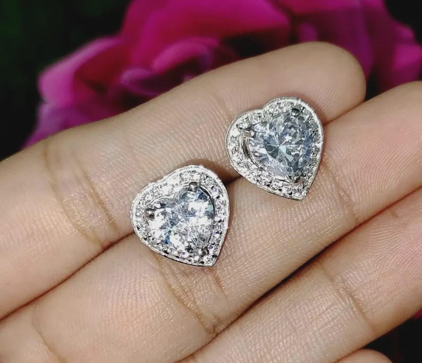 2Ct Heart Cut Solitaire Prong Stud Earrings Simulated Diamond Earrings 14K White Gold Finish 925 Silver Stud Earring, Gift For Anniversary