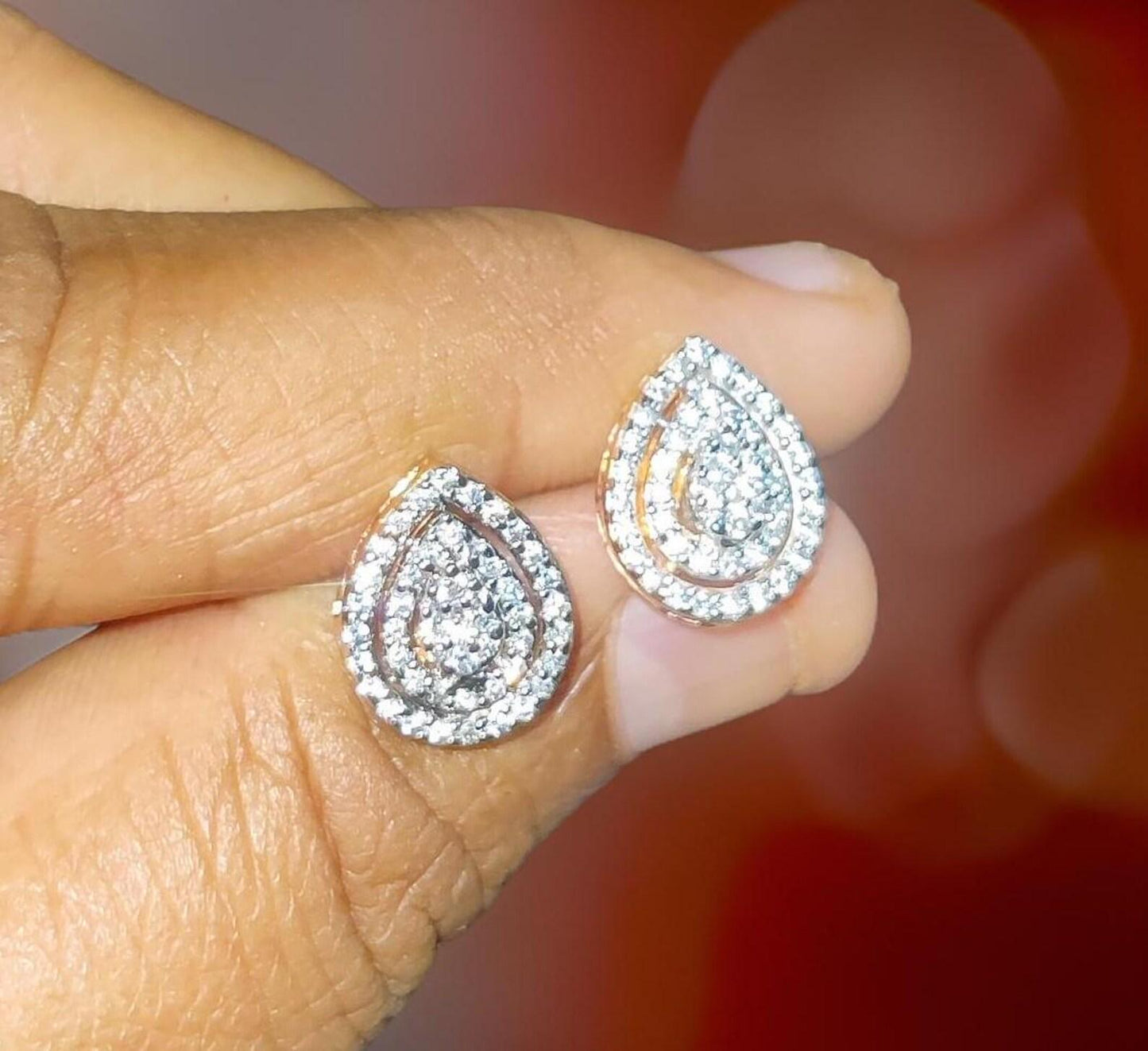 2Ct Diamond Stud Earrings VVS1 Diamond Cluster Halo Stud Earrings 14K Rose Gold Finish 925 Silver Stud Earrings Push Back Stud