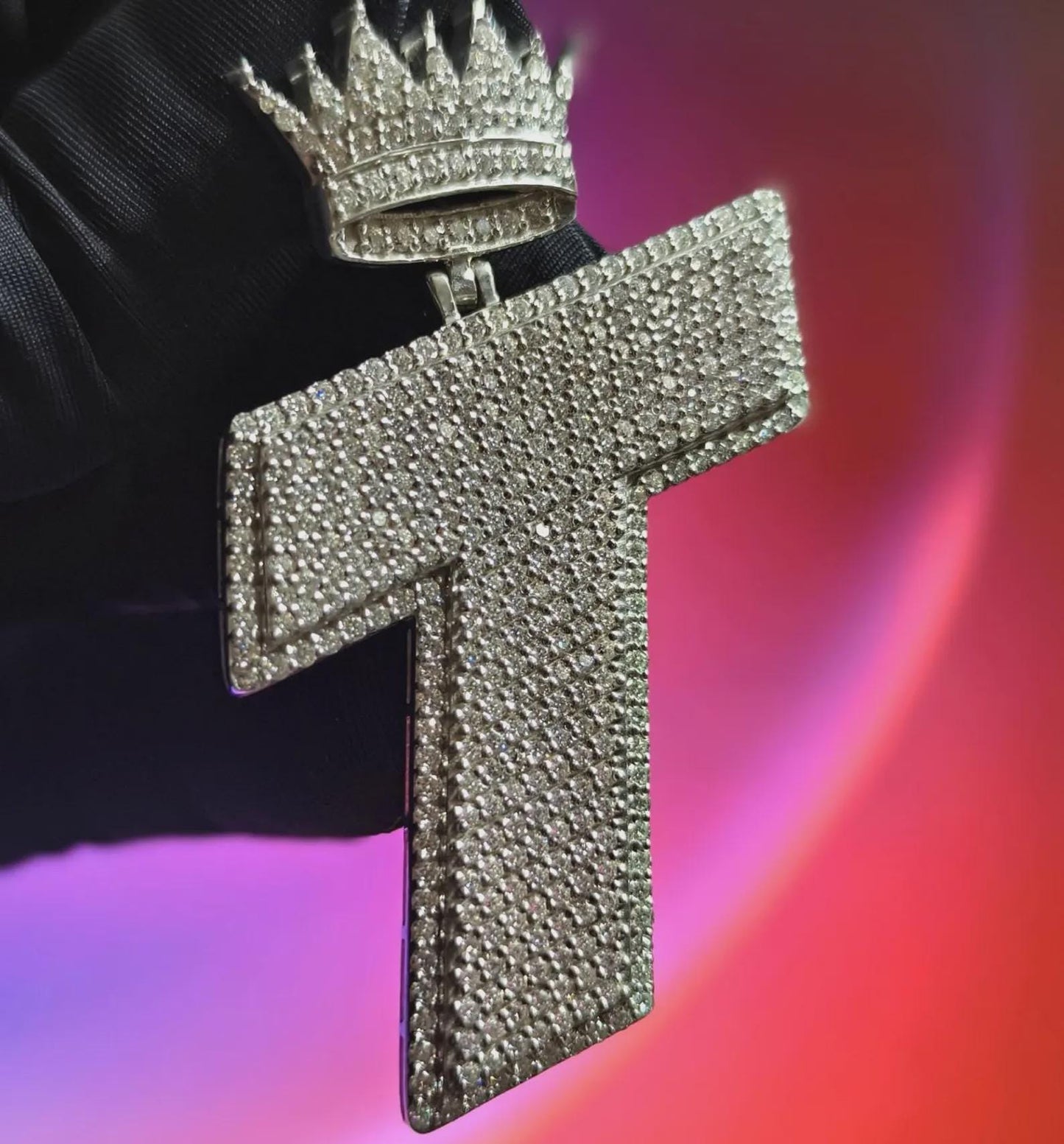3Ct Round Cut Diamond Custom Letter Crown Simulated Diamond Pendant 14K White Gold Plated 925 Silver Customized Letter Hip Hop Pendant