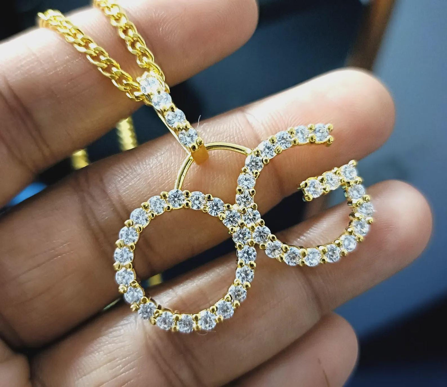 Round Cut Moissanite Custom Initial Letter Pendant 14K Yellow Gold Plated Free Chain 18" 925 Silver, Alphabet Letter Custom Pendant