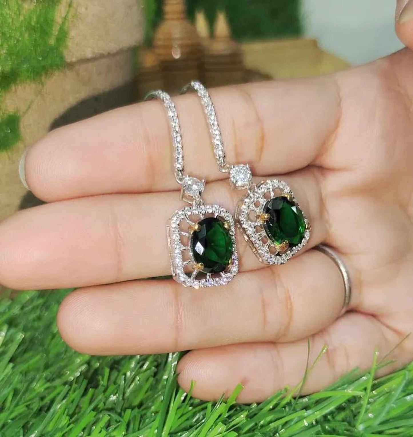 2Ct Oval Cut Green Emerald Elegant Drop Dangle Women's Earrings 14K White Gold Plated - 925 Sterling Silver, Birthday Gift For Her