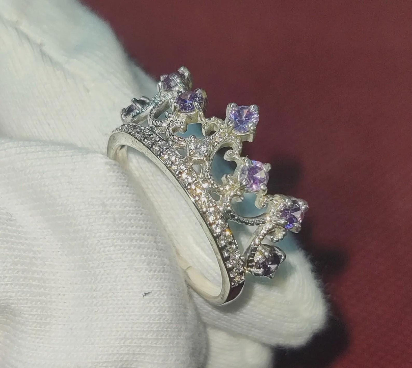 2Ct Round Cut Simulated Amethyst Crown Engagement Anniversary Ring Prong 14K White Gold Finish 925 Sterling Silver Simulated Diamond Band