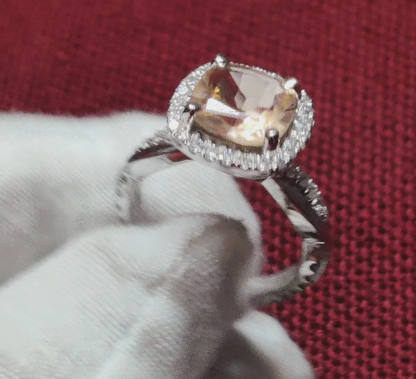 2Ct Morganite Cushion Cut Lab-Created Morganite Engagement Anniversary Ring Halo 14K White Gold Finish 925 Sterling Silver For Birthday Ring